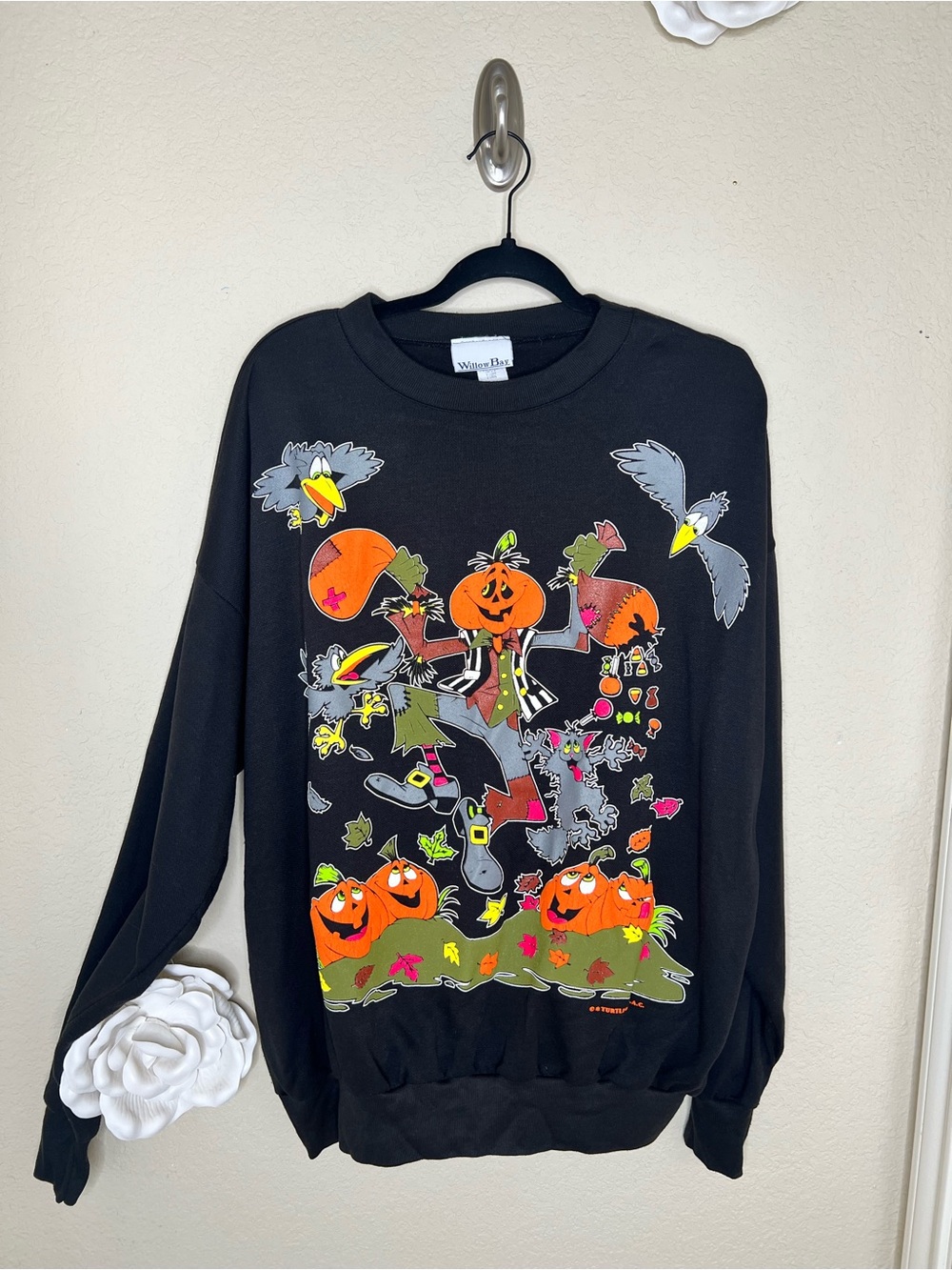 NTM: Vintage 90s Willow Bay Halloween Pumpkin Scarecrow Sweatshirt XL USA